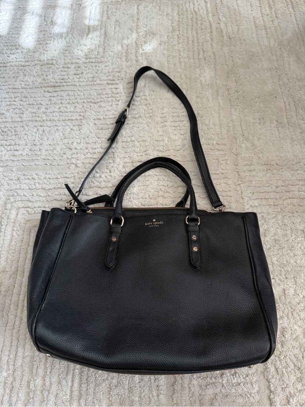 Kate Spade New York Black Pebbled Leather Satchel Crossbody Work Bag